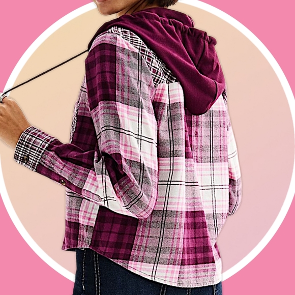 NWT Crop Button Up Shirt w Hood & Flap Button Box Pockets 2XL - Picture 10 of 16